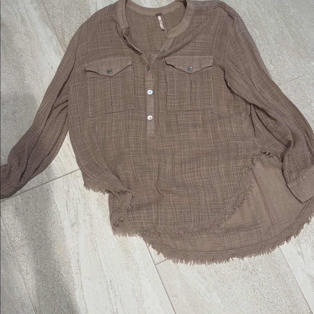 Free People Brown Textured Blouse